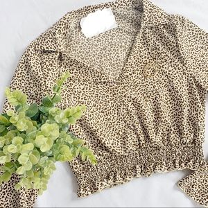 Flared Sleeve Leopard Crop Top